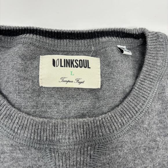 Linksoul Large Solid Gray Cotton Cashmere Blend Elbow Patch Pullover Sweater - Picture 2 of 7